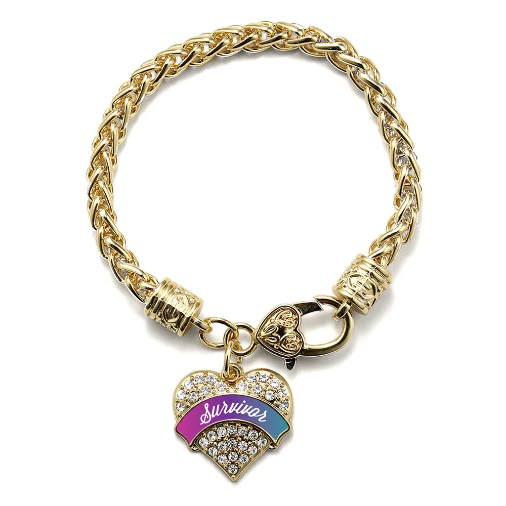 Gold Thyroid Survivor Pave Heart Charm Braided Bracelet