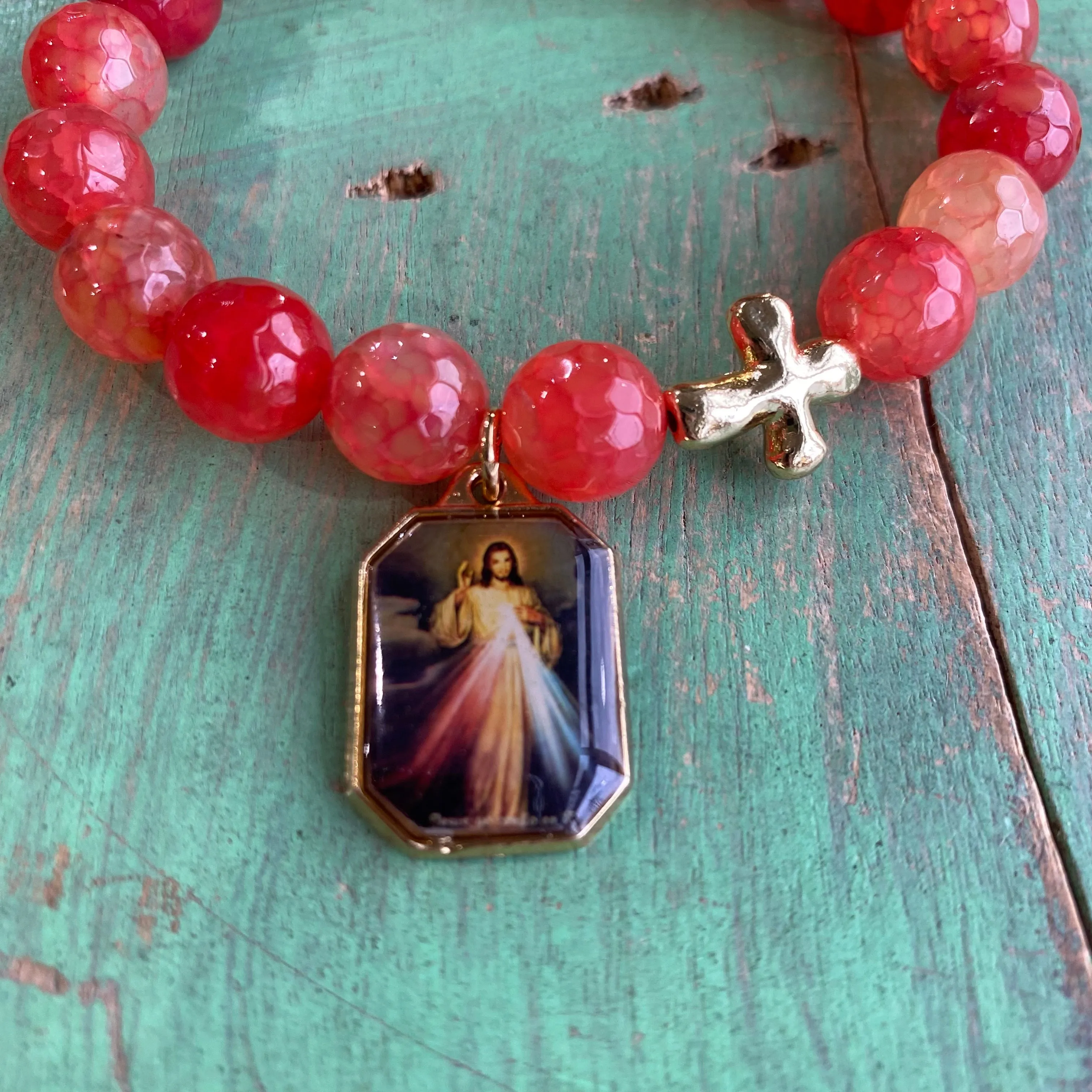 Grapefruit Bead Divine Mercy Bracelet