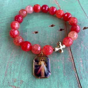 Grapefruit Bead Divine Mercy Bracelet