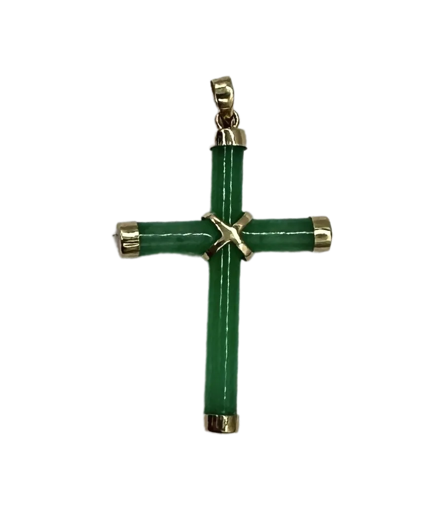 Green Jade Cross with 14K Yellow Gold