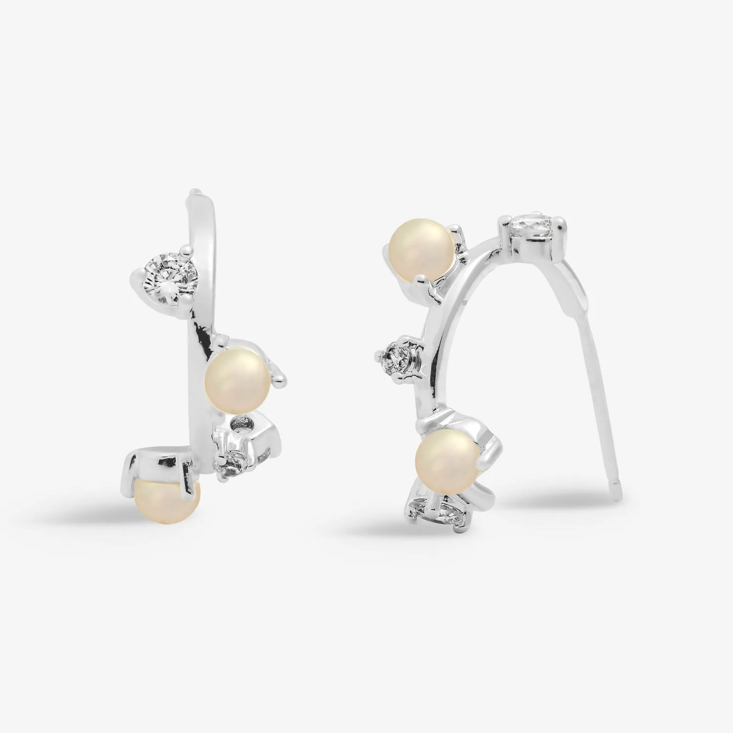 Halo Pearl Cubic Zirconia & Pearl Hoop Silver Plated Earrings 7844