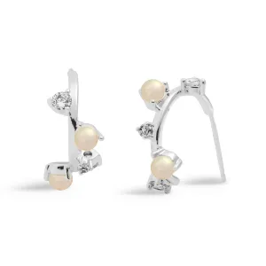 Halo Pearl Cubic Zirconia & Pearl Hoop Silver Plated Earrings 7844