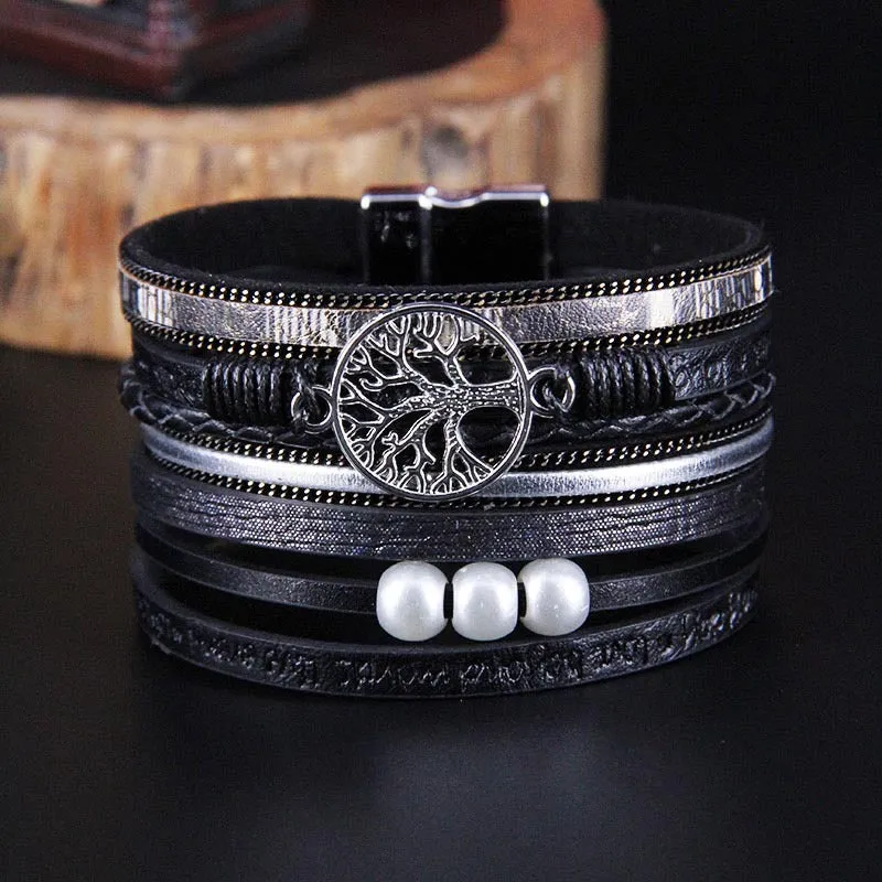 Hand-woven Leather Hollow Tree Of Life Bracelet