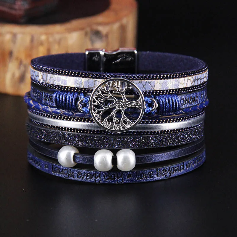 Hand-woven Leather Hollow Tree Of Life Bracelet