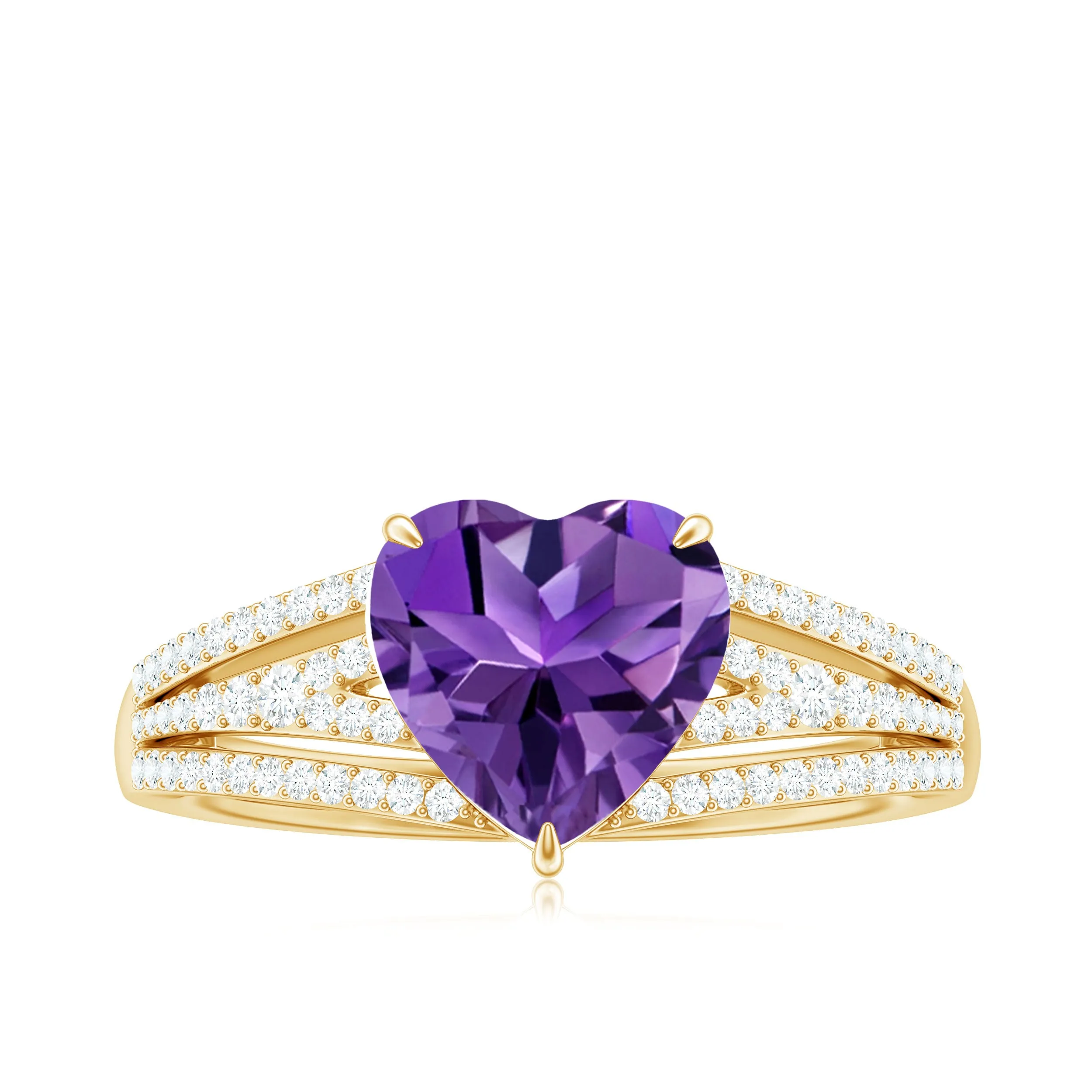 Heart Shape Solitaire Amethyst Designer Engagement Ring with Diamond