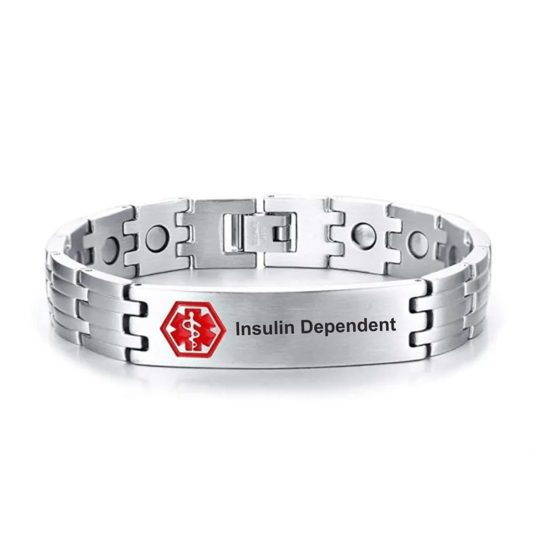 Insulin Dependent: Stainless Steel Linked Bracelet Medi-Alert 21cm