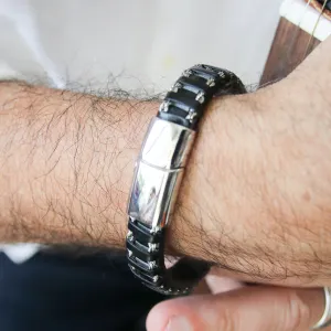 John Black Leather Stainless Steel Bracelet