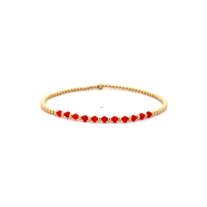 Karen Lazar Stretch 2mm Coral and Yellow Gold Beaded Bracelet Size 6.5