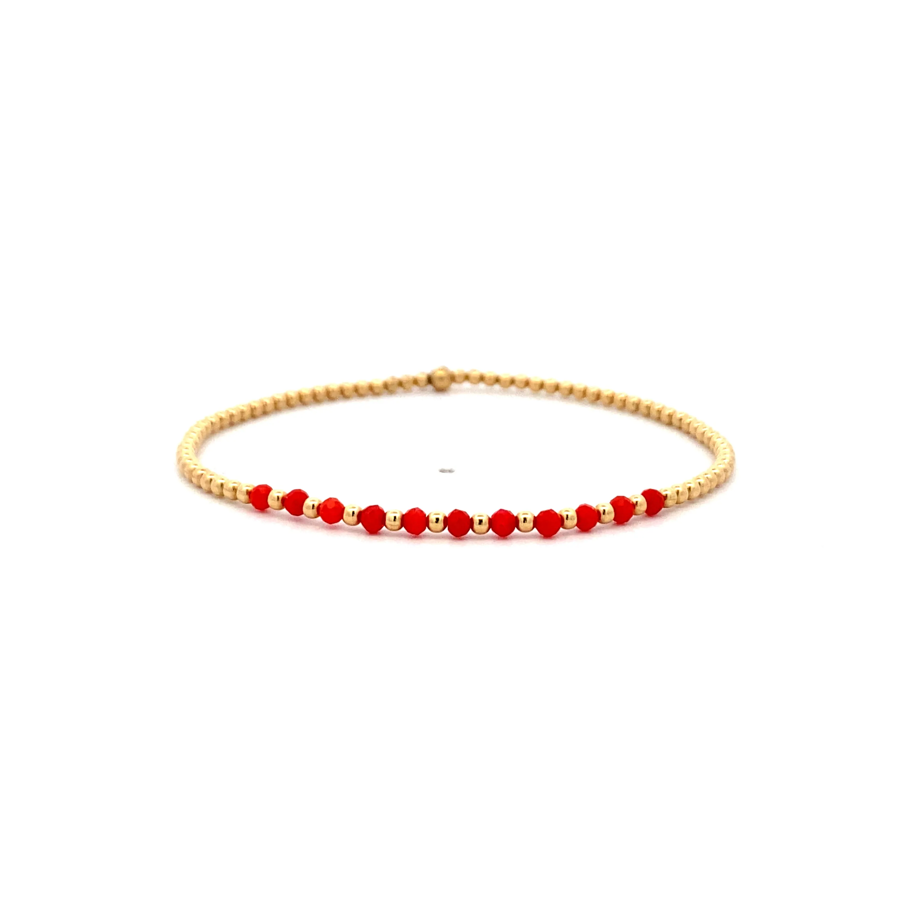 Karen Lazar Stretch 2mm Coral and Yellow Gold Beaded Bracelet Size 6.5