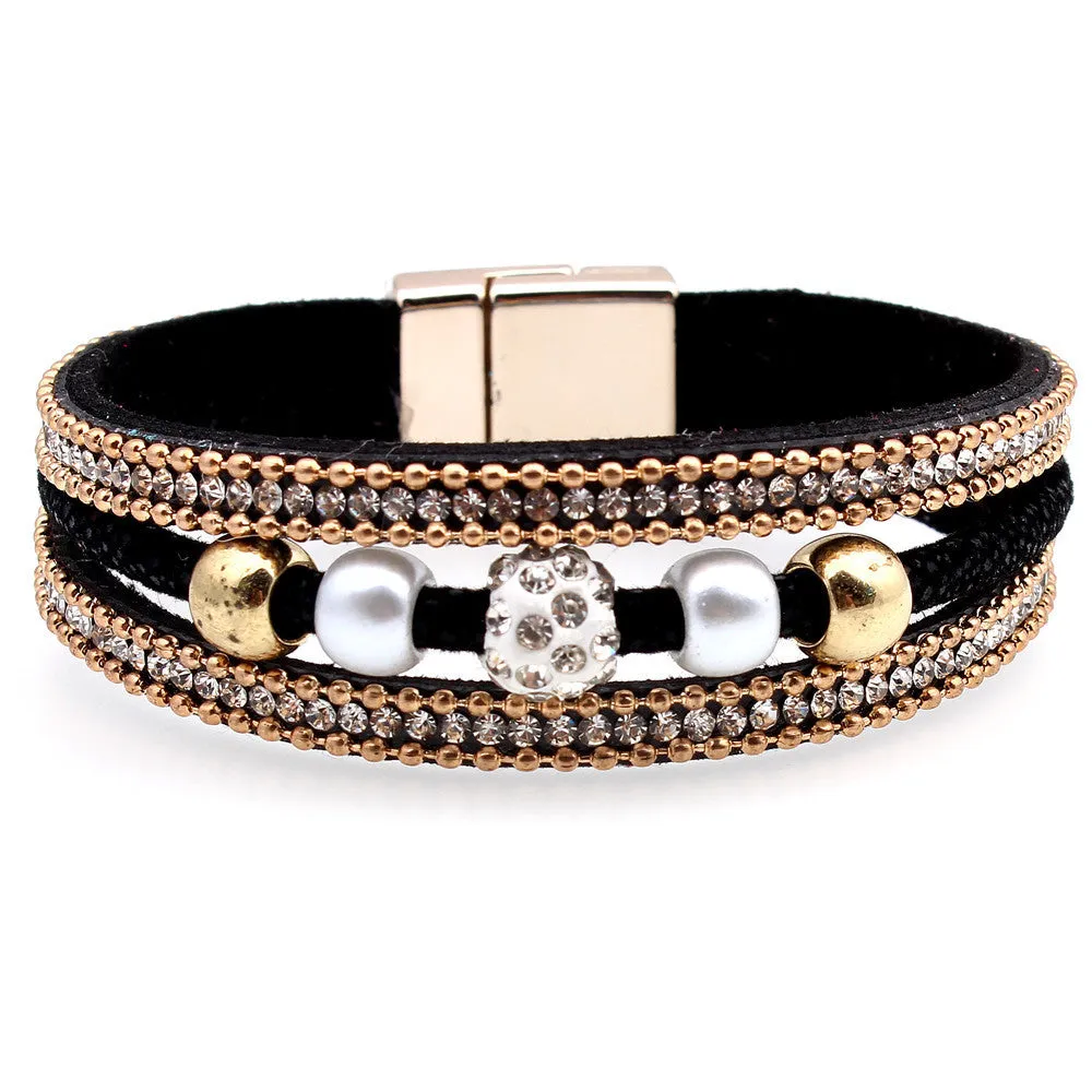 Korean Velvet Multilayer Leather With Magnetic Clasp Bracelet