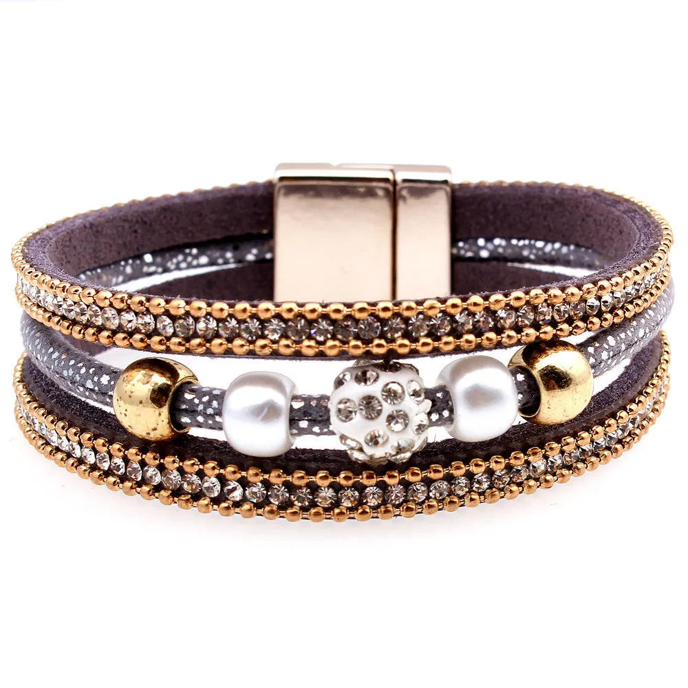 Korean Velvet Multilayer Leather With Magnetic Clasp Bracelet