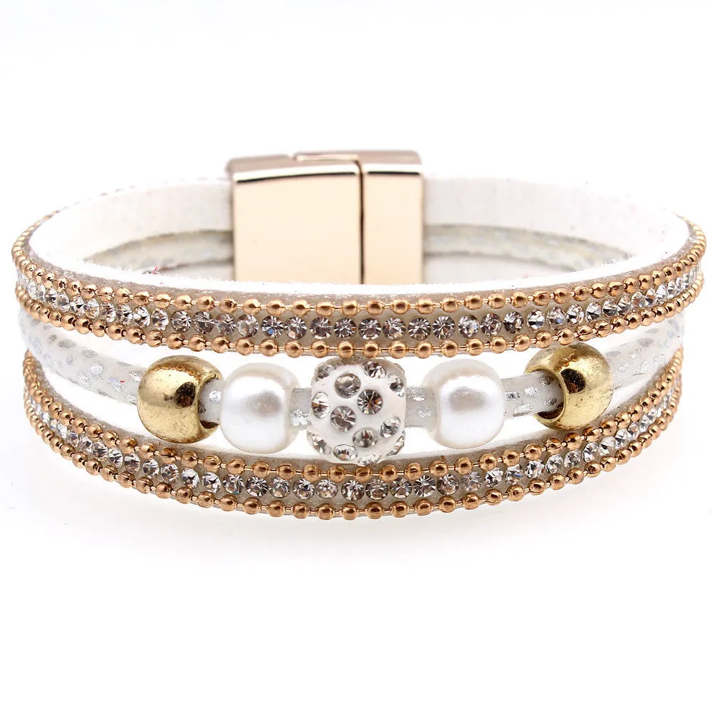 Korean Velvet Multilayer Leather With Magnetic Clasp Bracelet