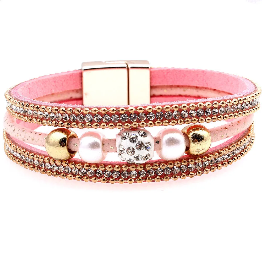 Korean Velvet Multilayer Leather With Magnetic Clasp Bracelet