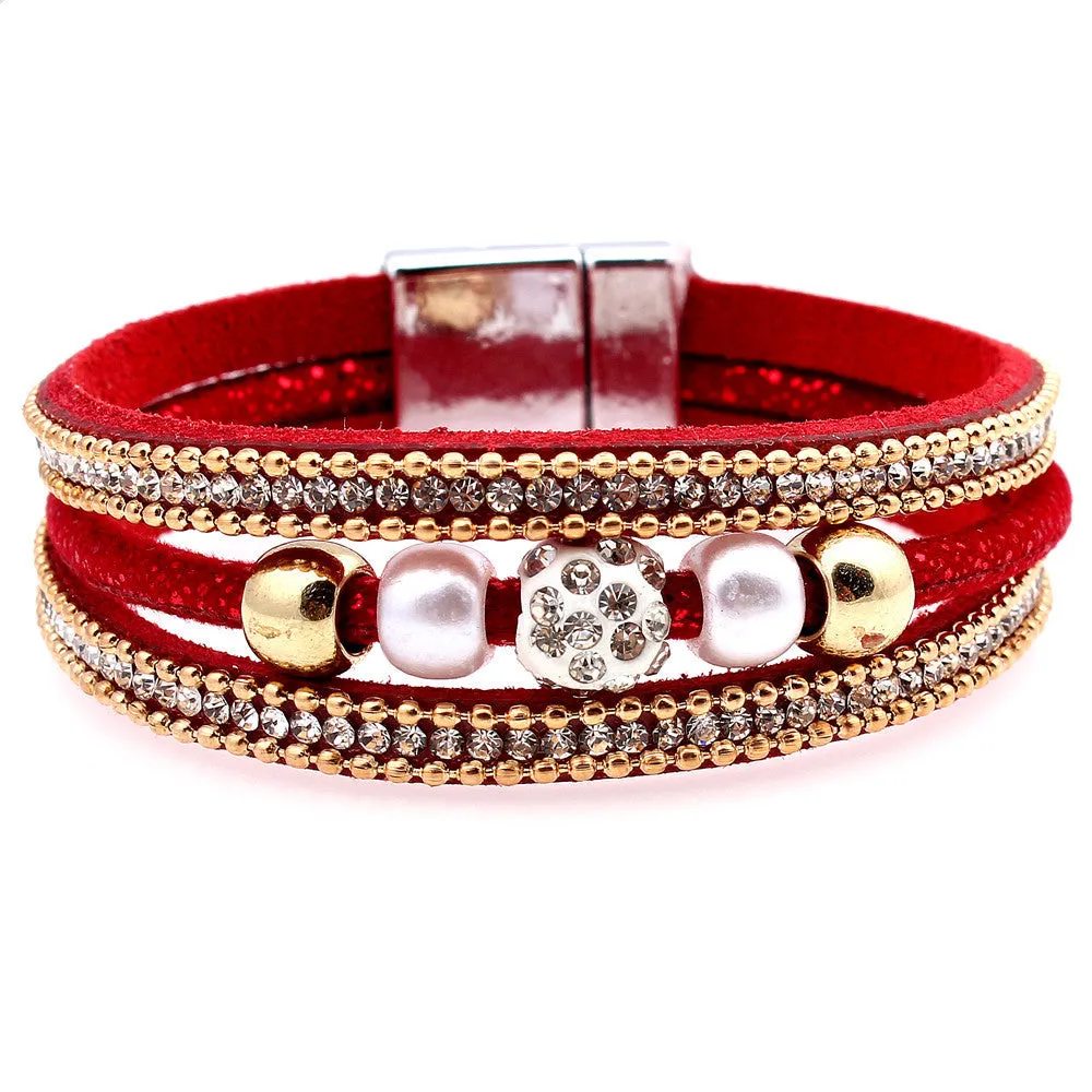 Korean Velvet Multilayer Leather With Magnetic Clasp Bracelet