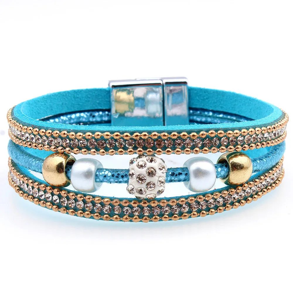 Korean Velvet Multilayer Leather With Magnetic Clasp Bracelet