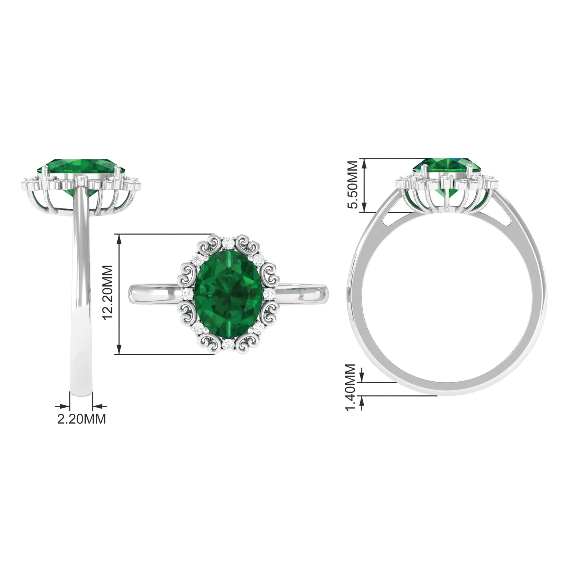 Lab Grown Emerald Vintage Style Engagement Ring with Diamond