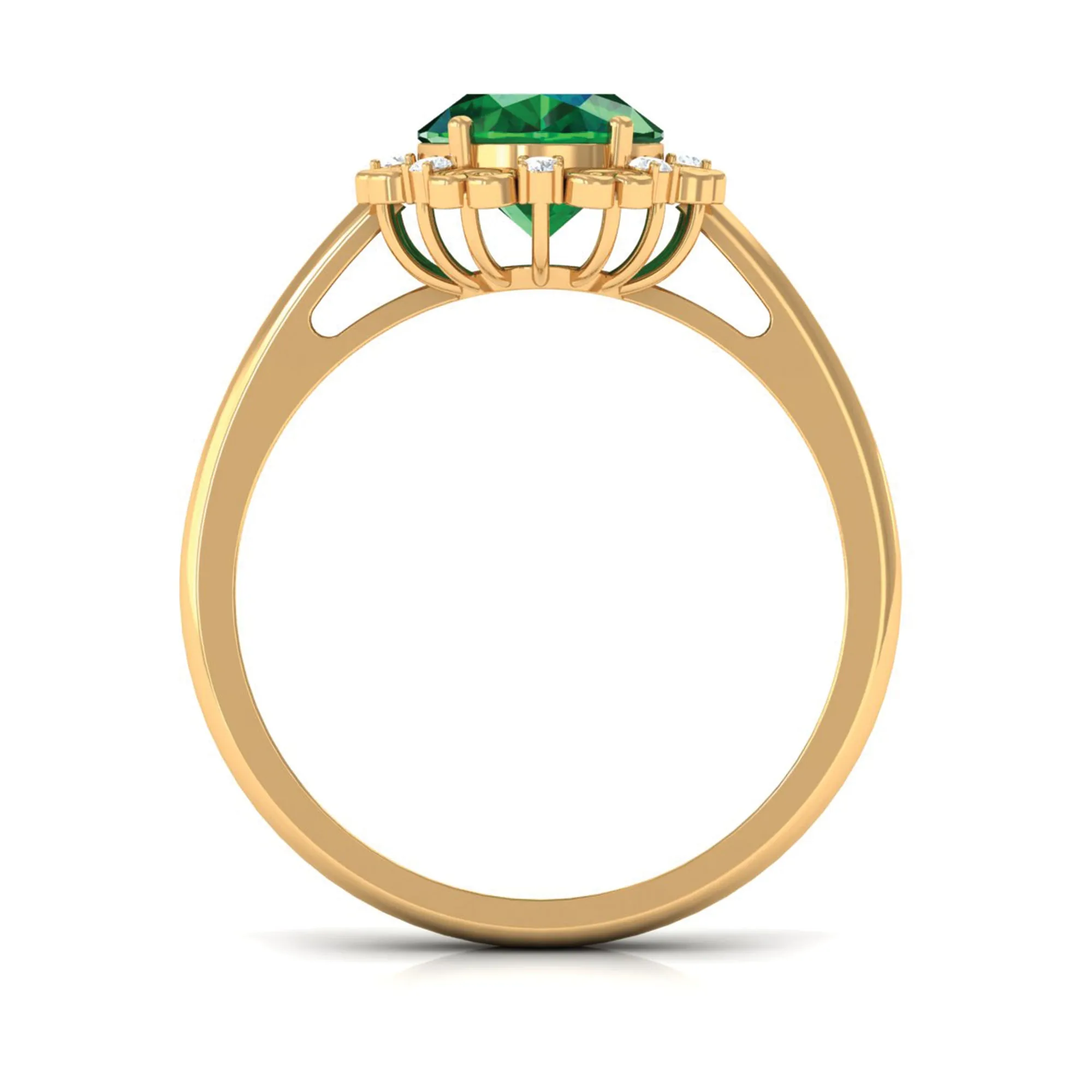 Lab Grown Emerald Vintage Style Engagement Ring with Diamond