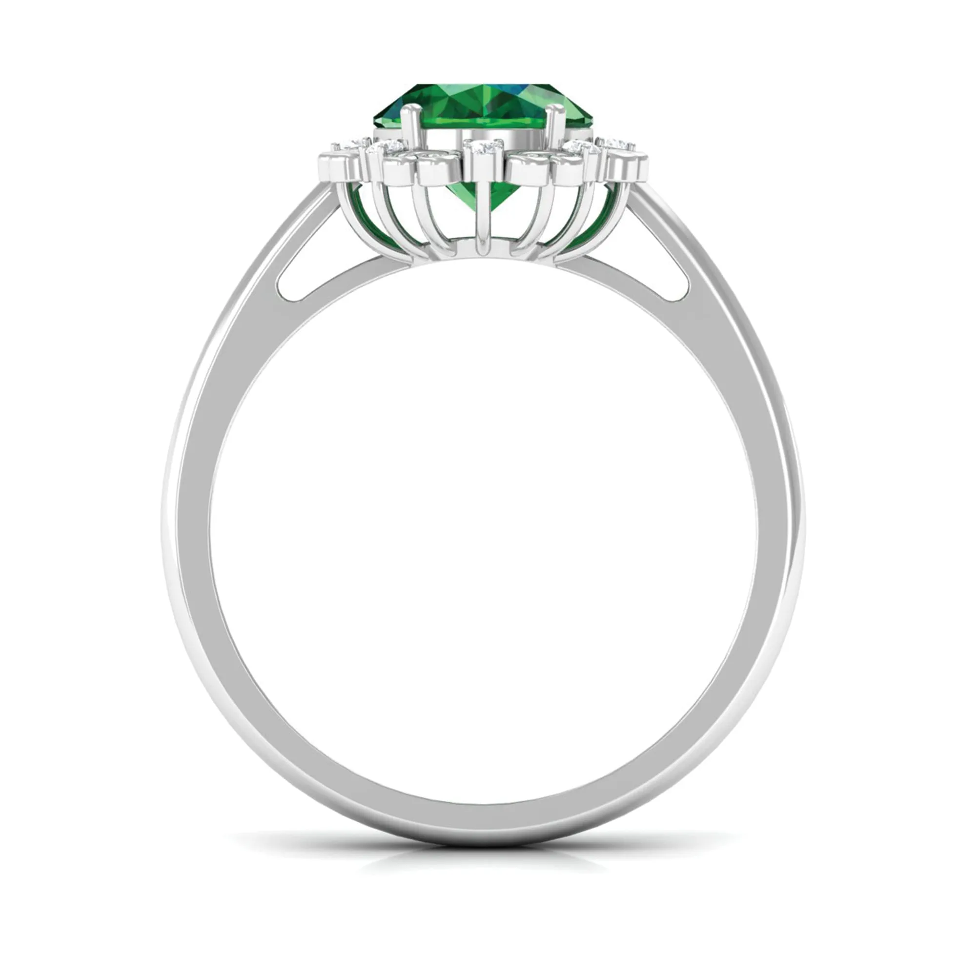 Lab Grown Emerald Vintage Style Engagement Ring with Diamond