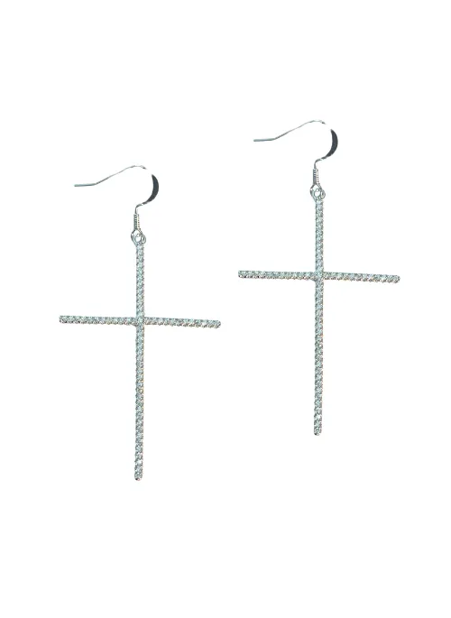 Large CZ Cross Earrings