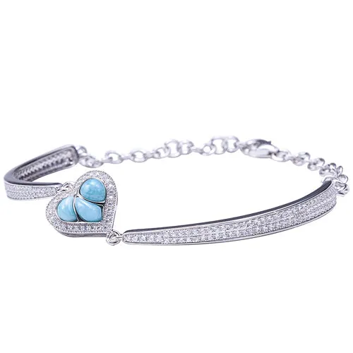 Larimar CZ Inlaid Sterling Silver Heart Bracelet