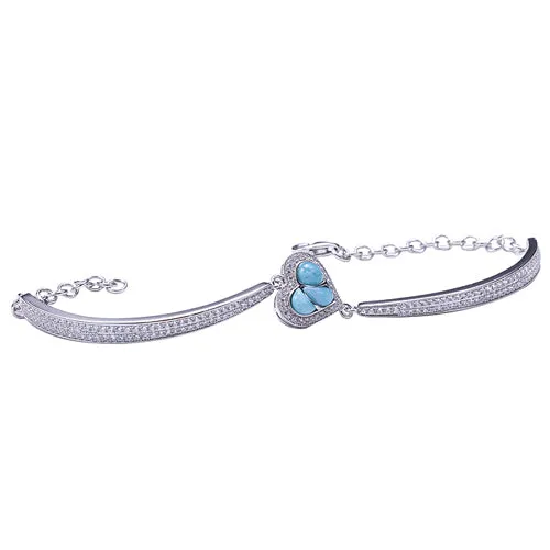 Larimar CZ Inlaid Sterling Silver Heart Bracelet