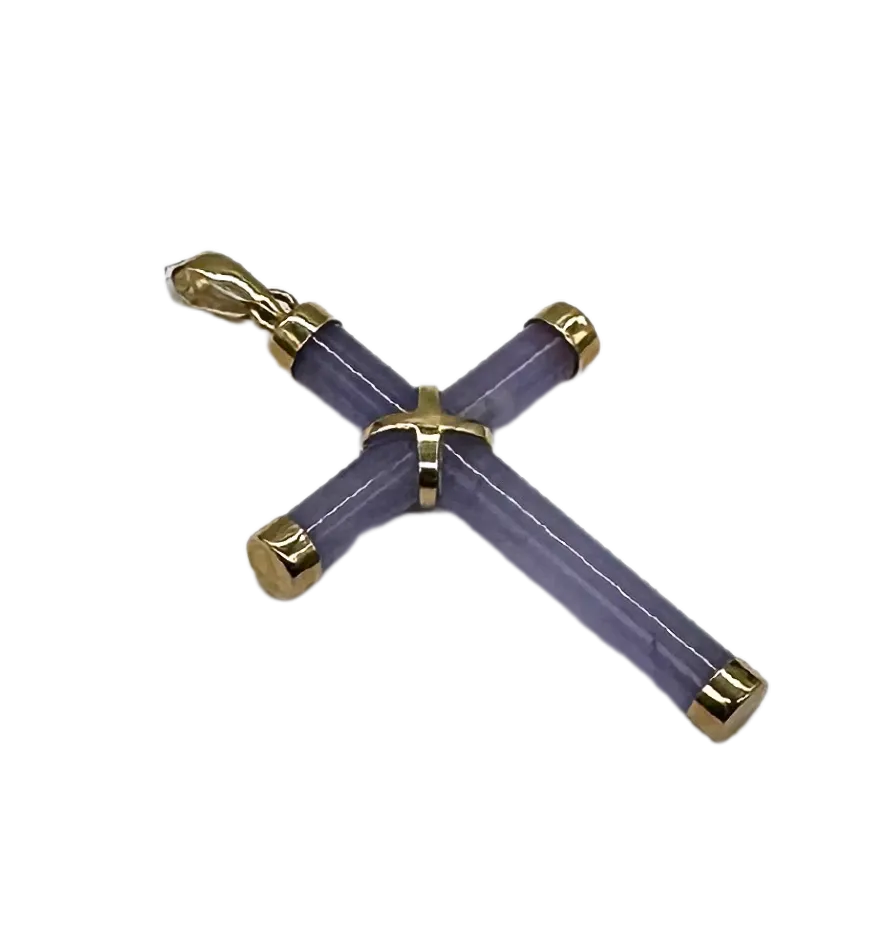 Lavender Jade Cross with 14K Yellow Gold