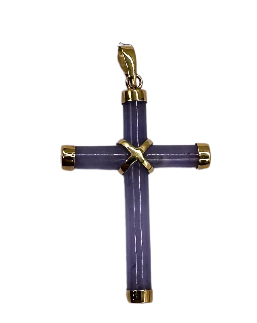 Lavender Jade Cross with 14K Yellow Gold