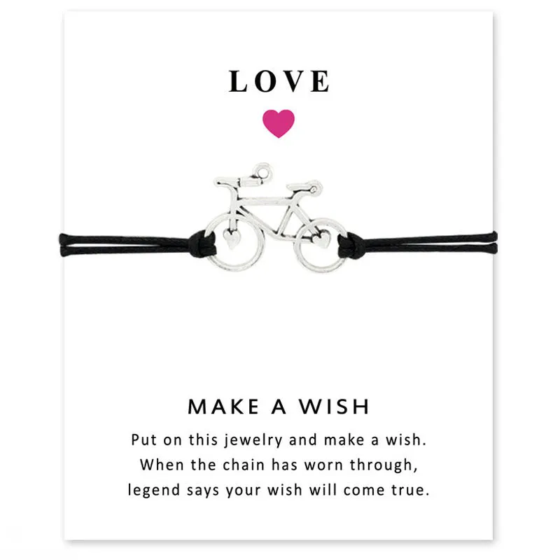 LOVE Card Bracelet LOVE Bicycle Pendant Colorful Wax Rope Wish Bracelet Wrist Ring