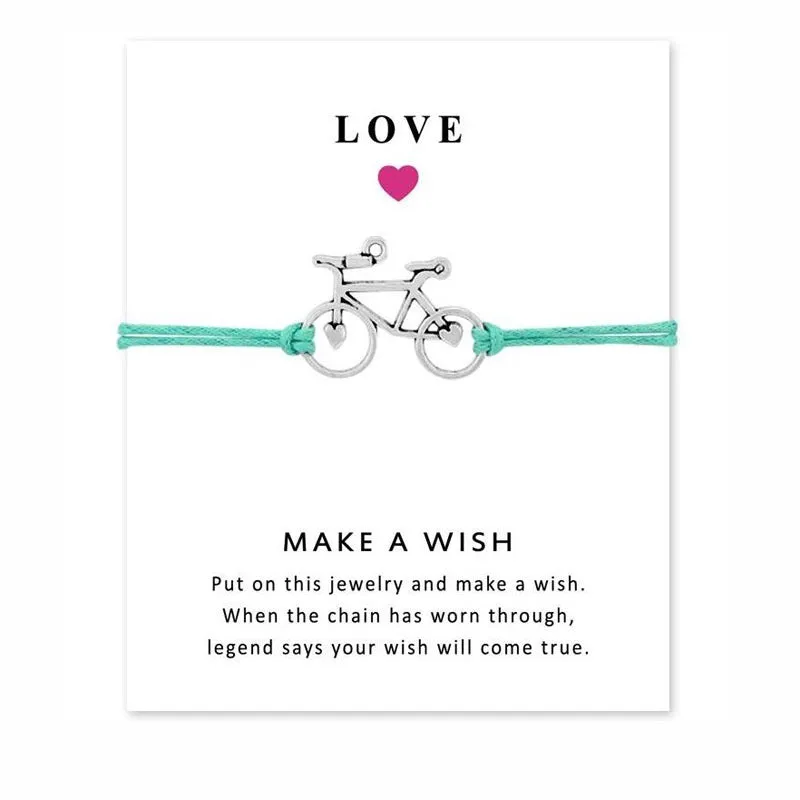 LOVE Card Bracelet LOVE Bicycle Pendant Colorful Wax Rope Wish Bracelet Wrist Ring