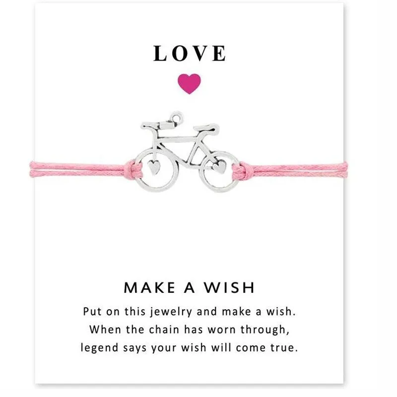 LOVE Card Bracelet LOVE Bicycle Pendant Colorful Wax Rope Wish Bracelet Wrist Ring