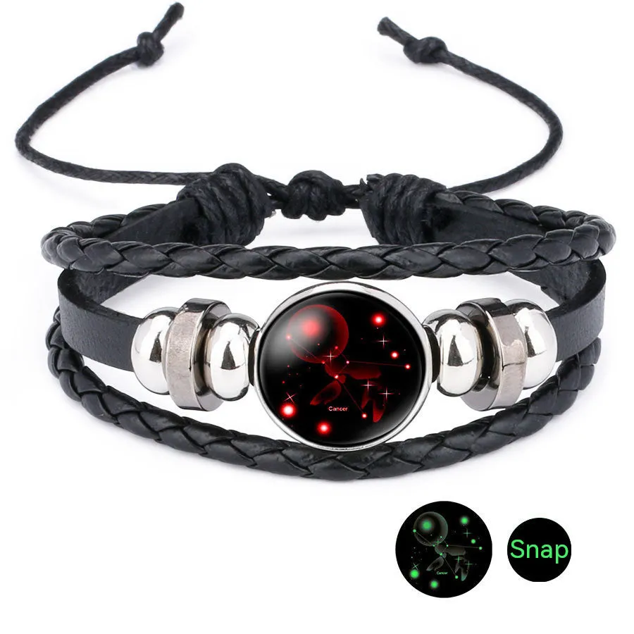 Luminous Twelve Constellation Time Stone Cowhide Beaded Bracelet