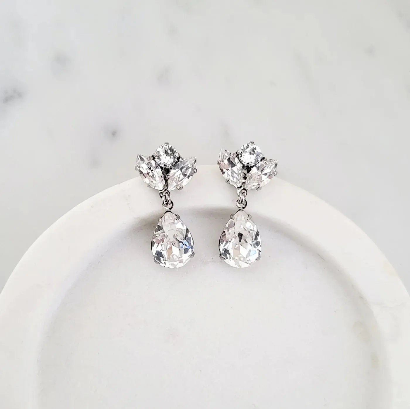 Mariah - Small Crystal Bridal Drop Earrings - Rhodium Plated