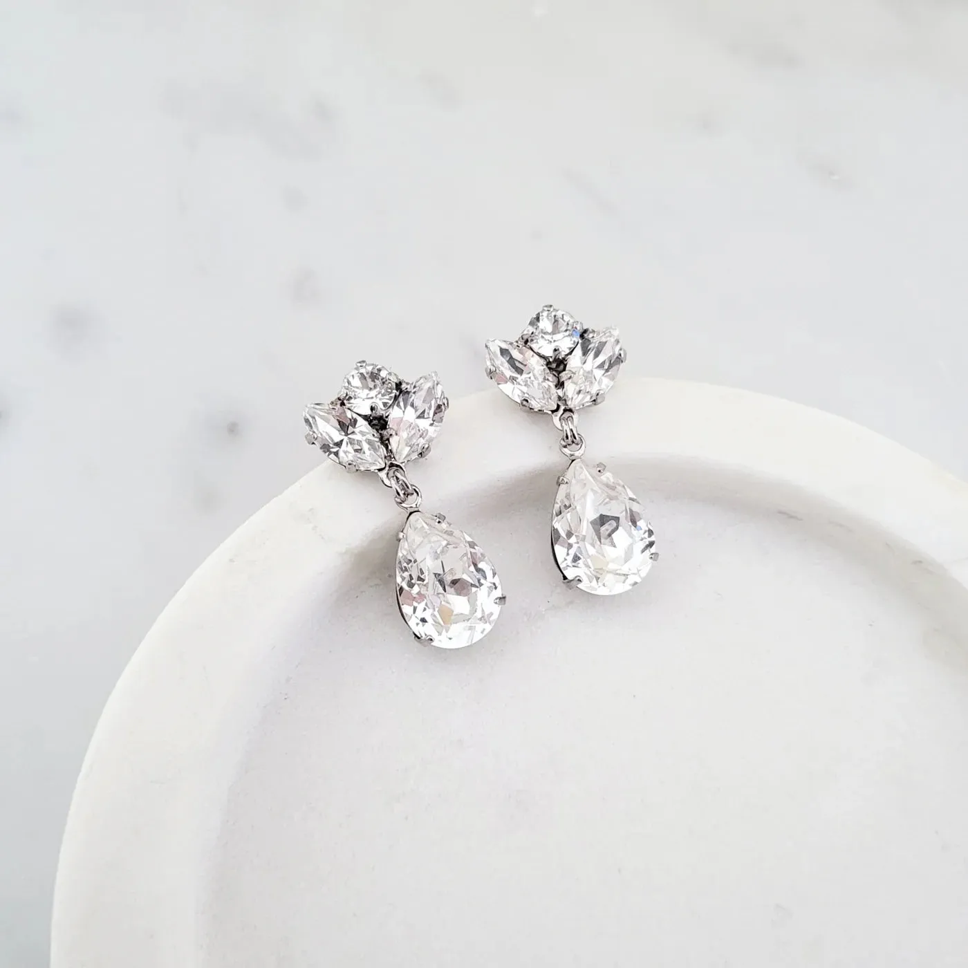 Mariah - Small Crystal Bridal Drop Earrings - Rhodium Plated