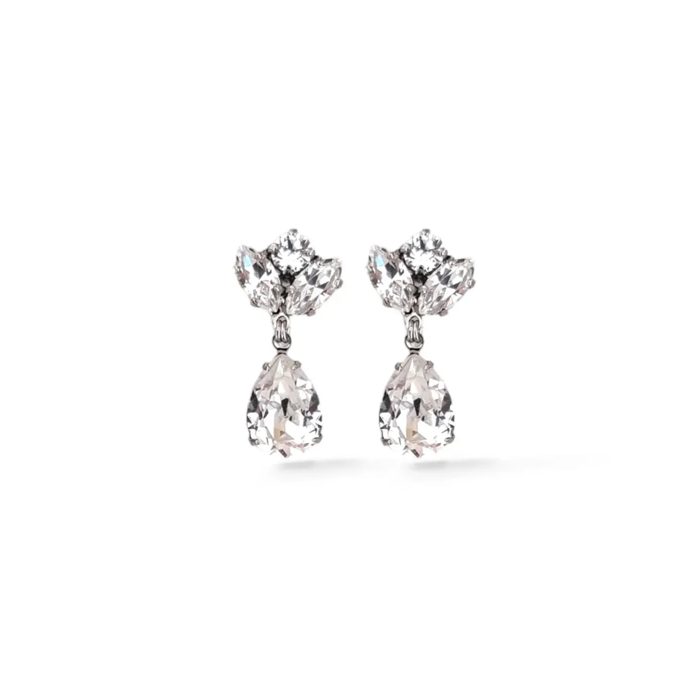 Mariah - Small Crystal Bridal Drop Earrings - Rhodium Plated