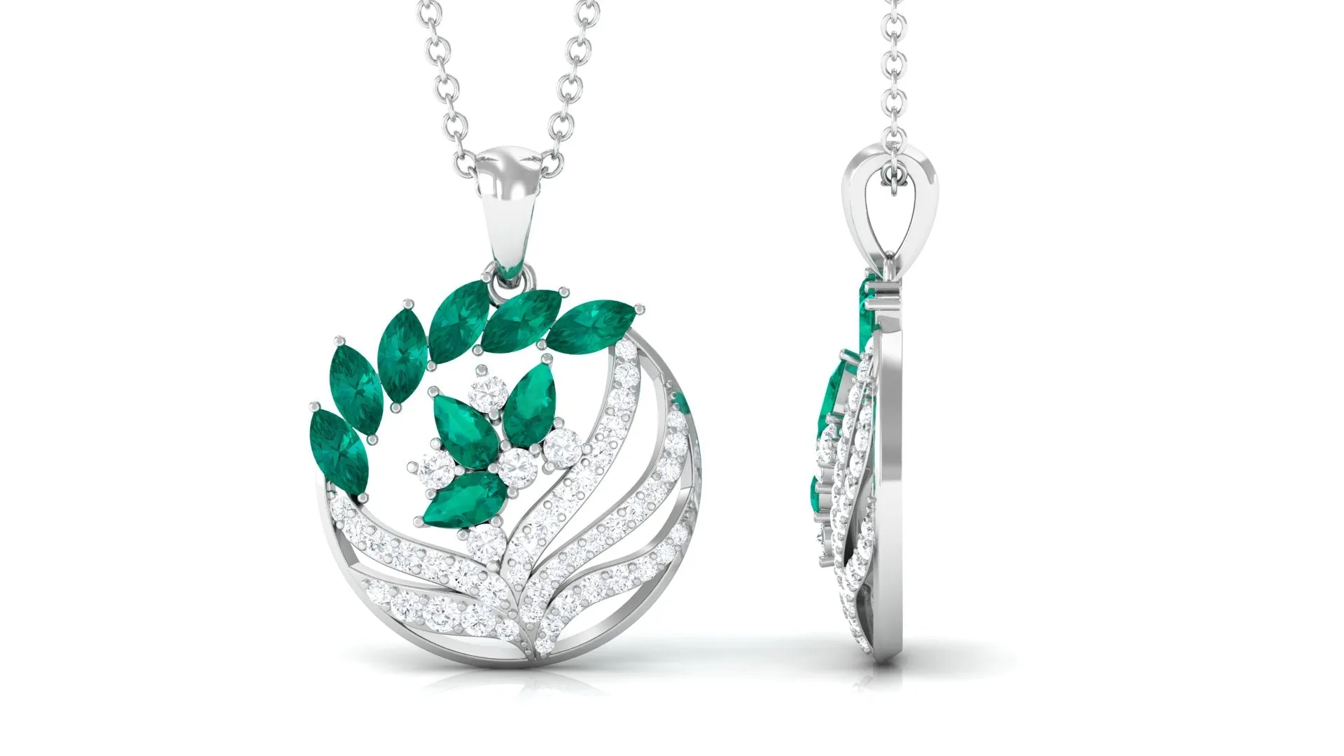 Marquise and Pear Emerald and Diamond Designer Pendant