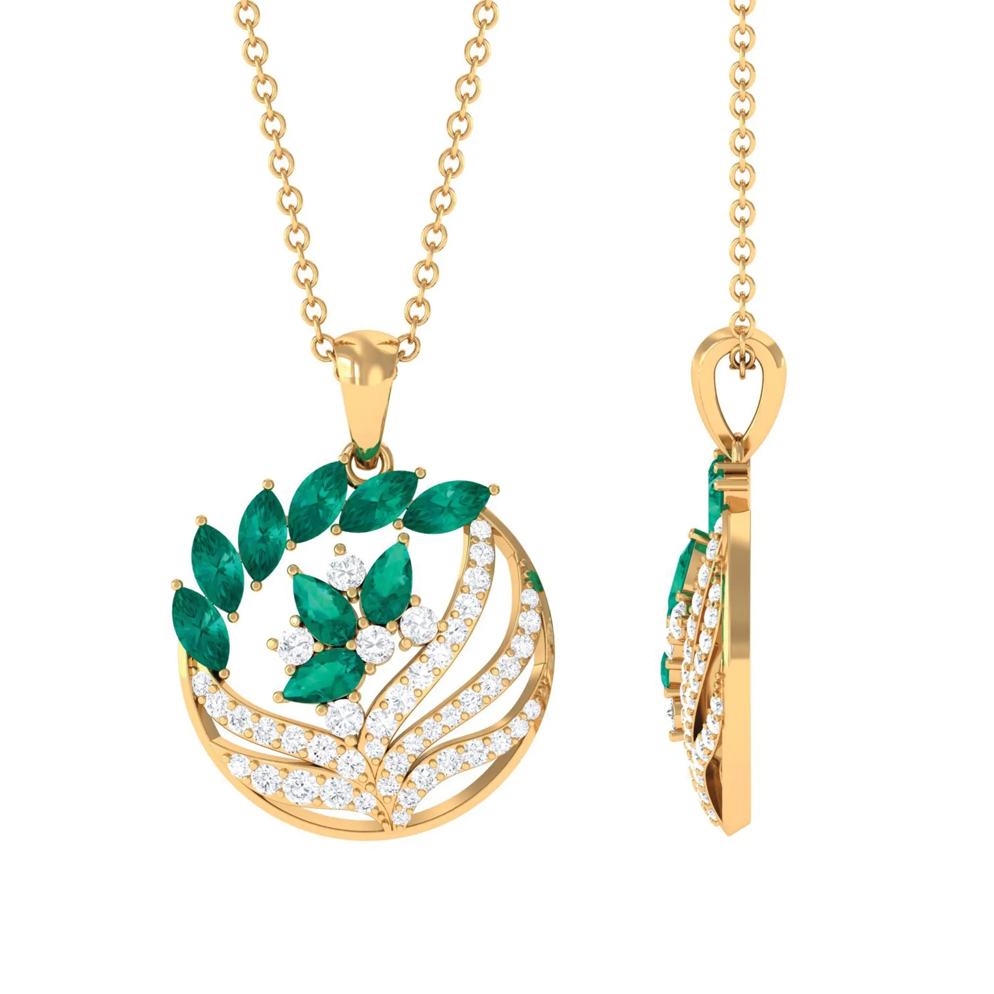 Marquise and Pear Emerald and Diamond Designer Pendant