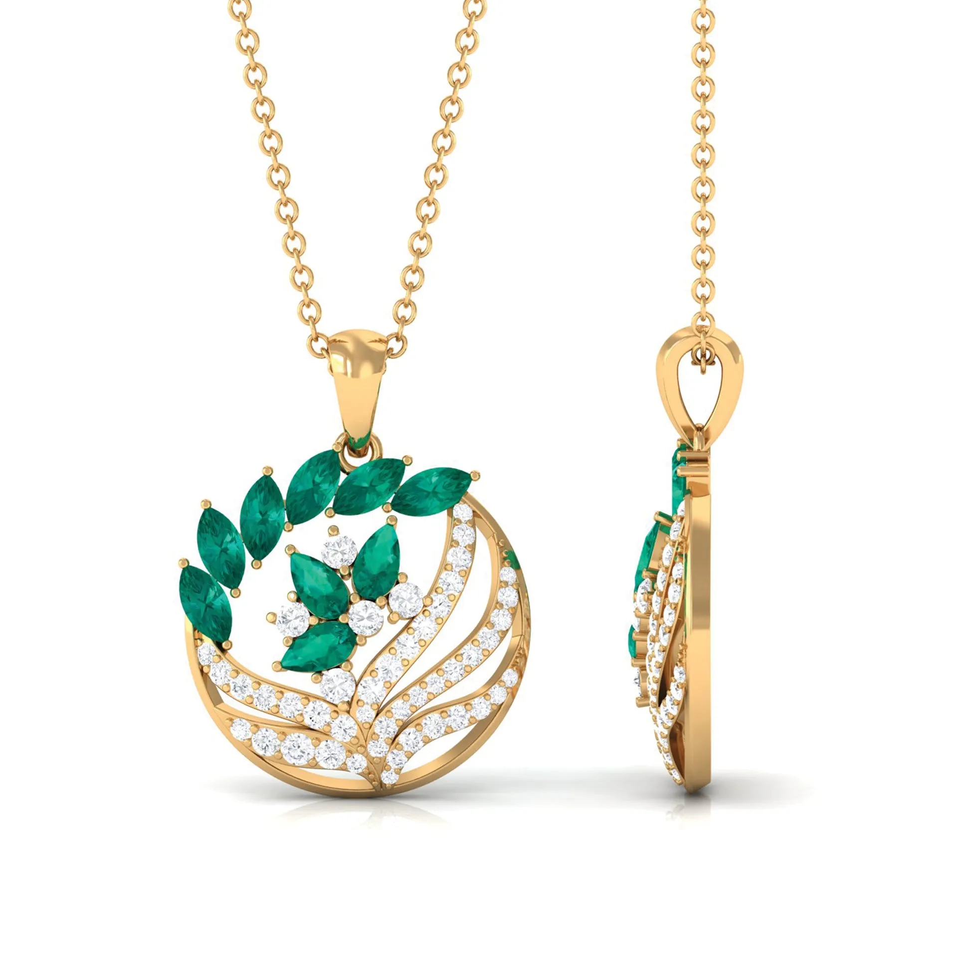 Marquise and Pear Emerald and Diamond Designer Pendant