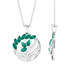 Marquise and Pear Emerald and Diamond Designer Pendant