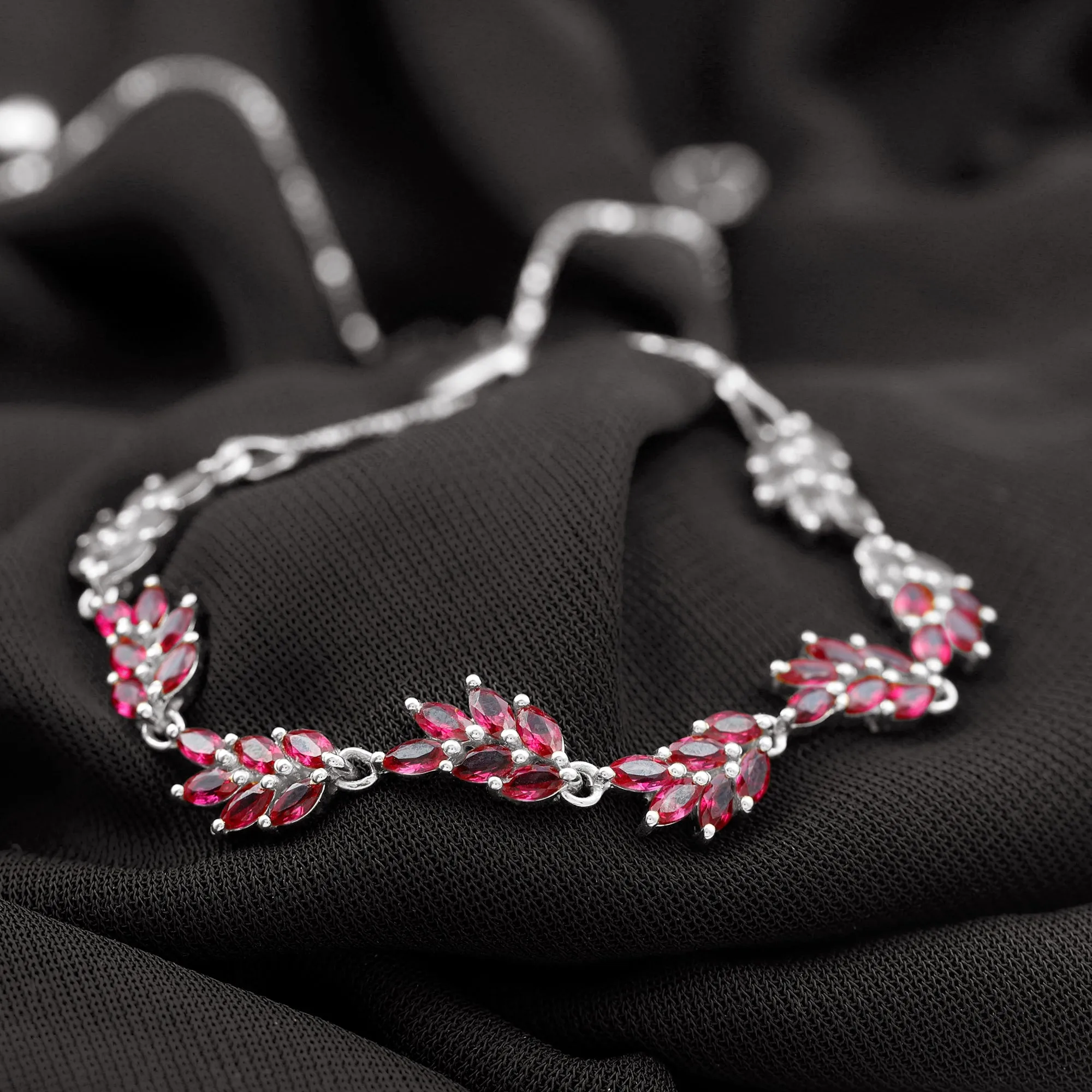 Marquise Lab Grown Ruby Leaf Bolo Bracelet