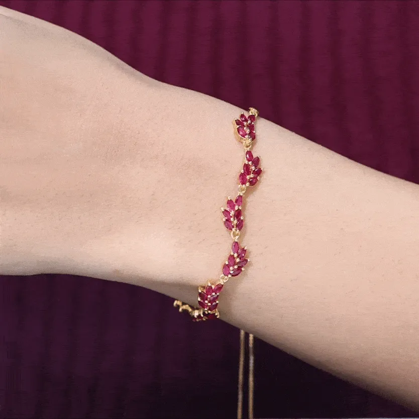 Marquise Lab Grown Ruby Leaf Bolo Bracelet