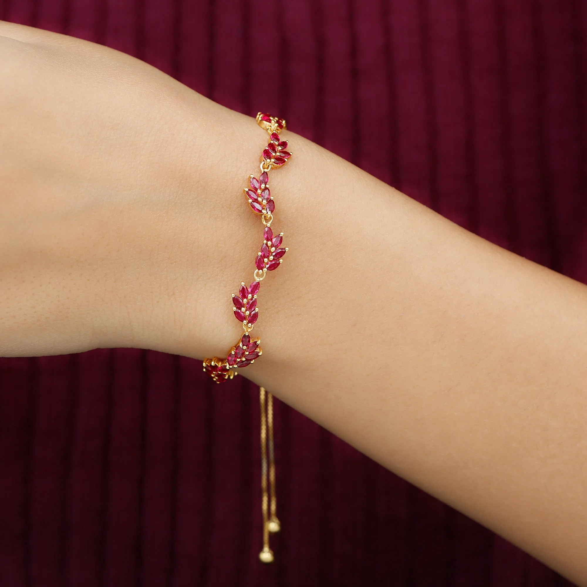 Marquise Lab Grown Ruby Leaf Bolo Bracelet