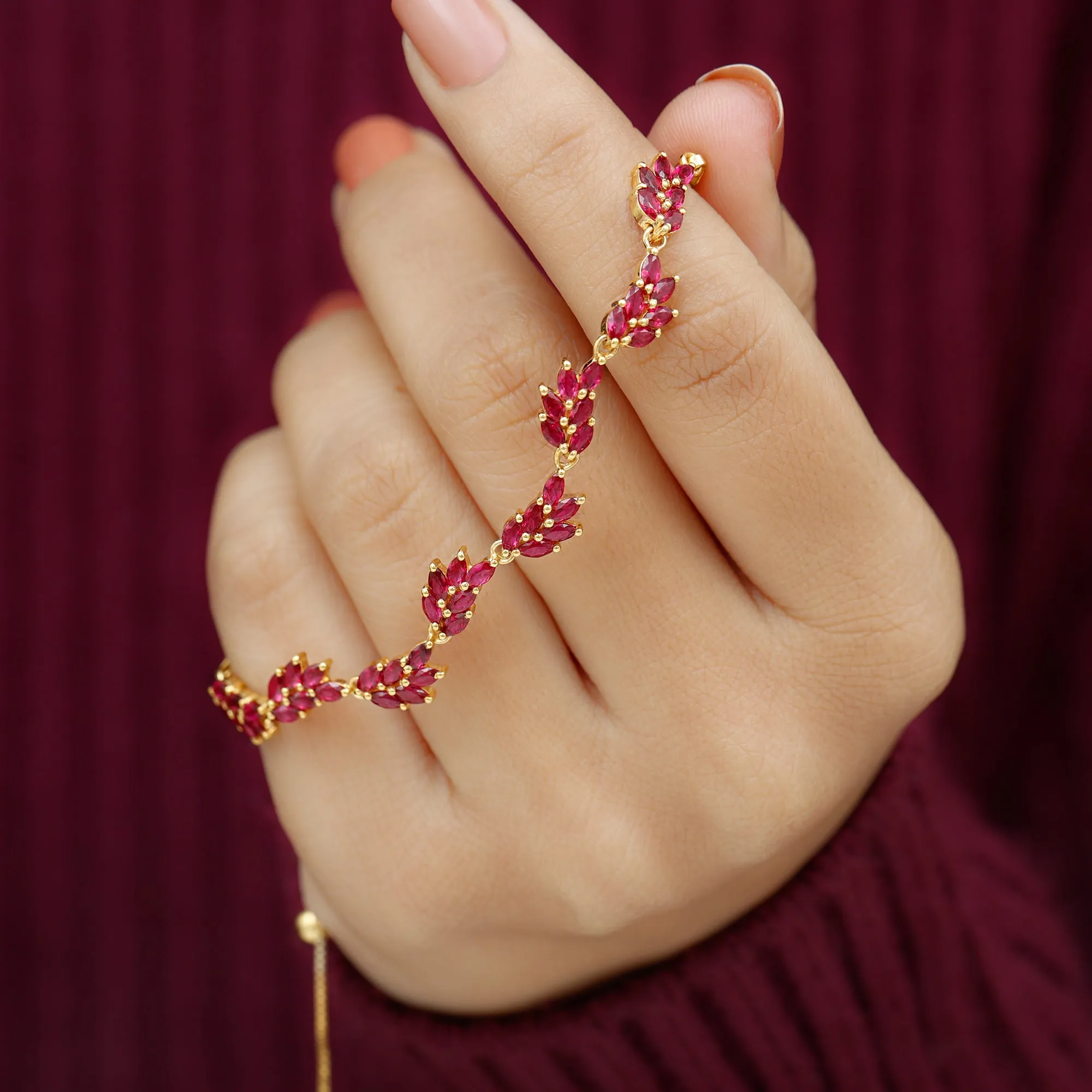 Marquise Lab Grown Ruby Leaf Bolo Bracelet