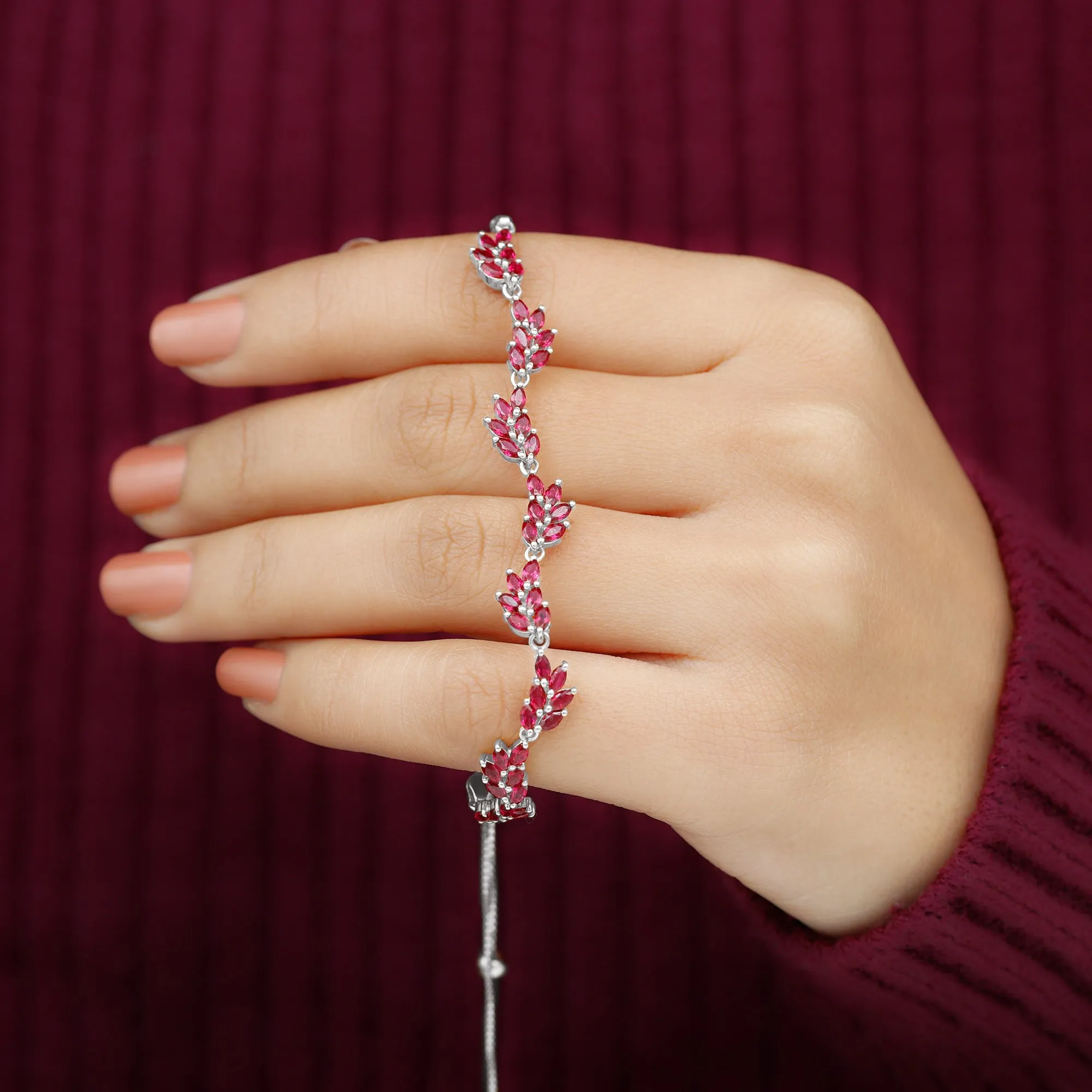 Marquise Lab Grown Ruby Leaf Bolo Bracelet