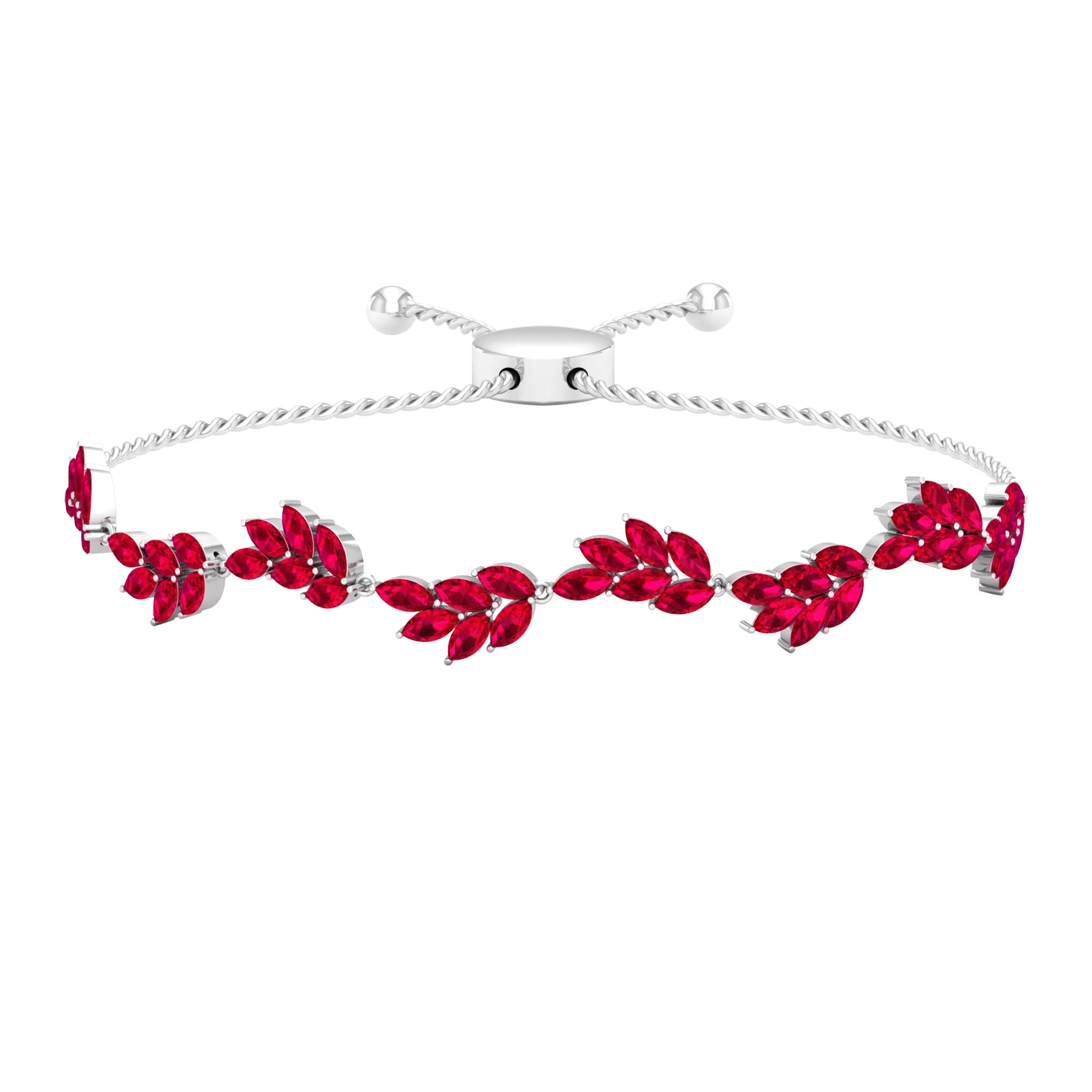 Marquise Lab Grown Ruby Leaf Bolo Bracelet