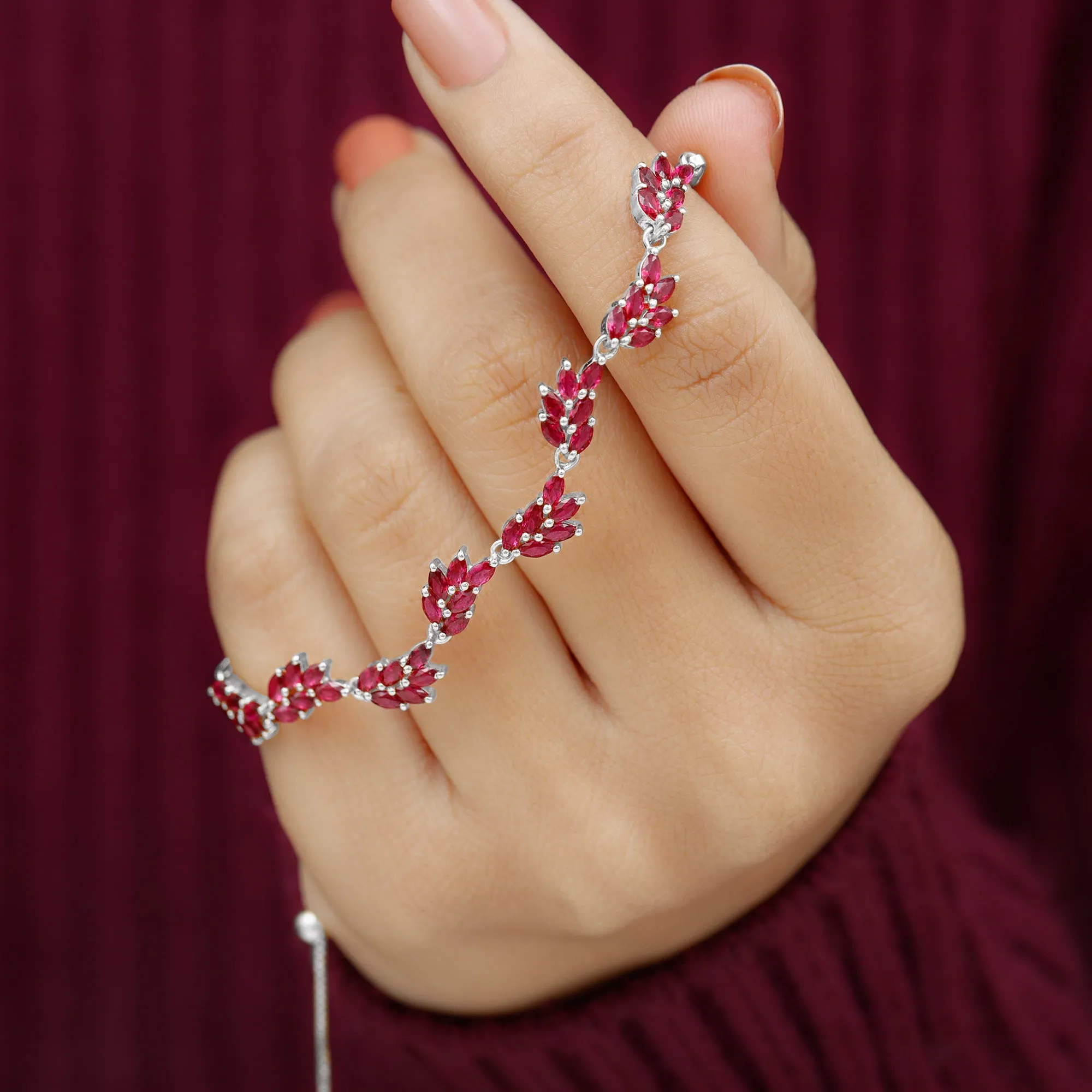 Marquise Lab Grown Ruby Leaf Bolo Bracelet