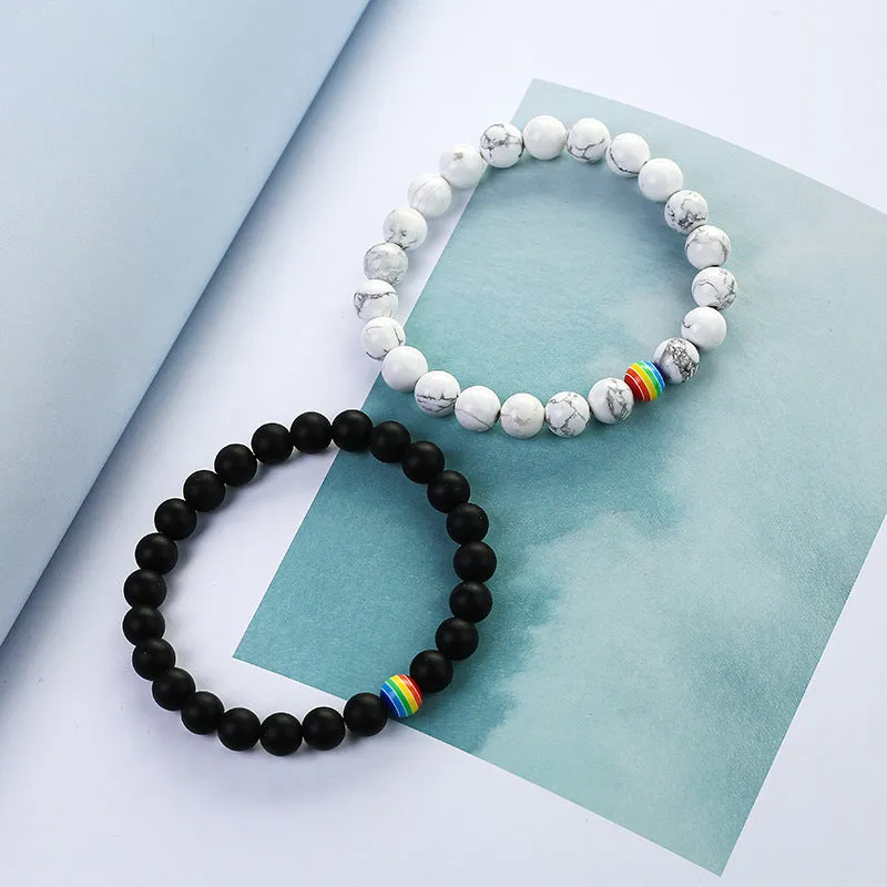 Matte Black Frosted White Turquoise Matching Bracelet