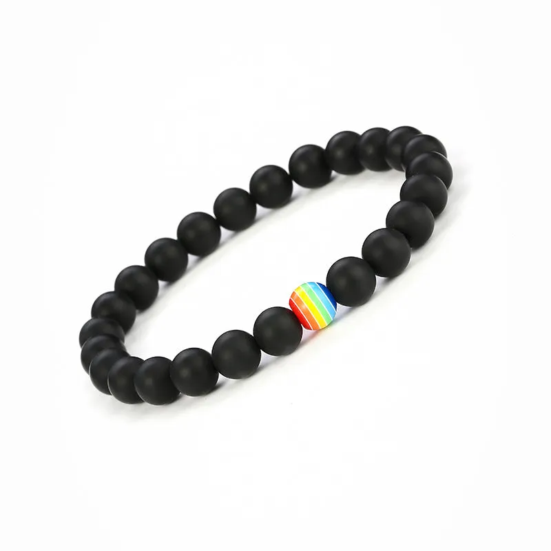 Matte Black Frosted White Turquoise Matching Bracelet