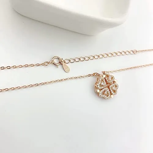 MEENAZ Pendant Necklace For Women Girls Ladies girlfriend Wife fashion Jewellery set love 4 Heart Magnetic Rose Gold Western Diamond Pendants chain with pendant Valentine gifts Birthday Gift propose