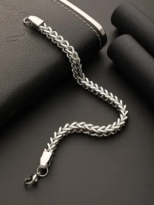 Men Silver Plated Curb Chain Stainless Steel Bracelet