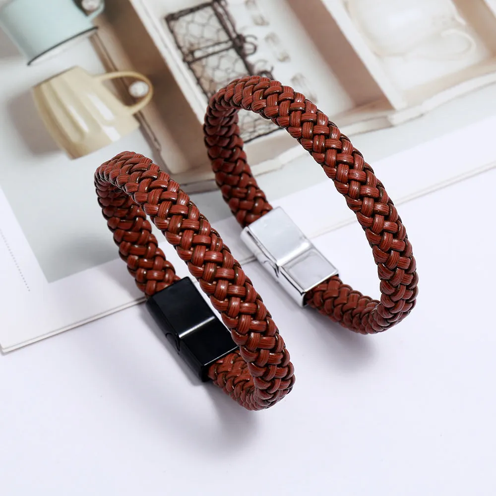 Men's Ethnic Style Retro Multi-layer Leather Woven Bracelet With Magnetic Buckle